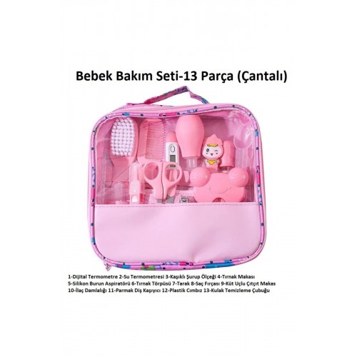 Çantalı Bebek Bakım Seti Pembe (13 Parça)
