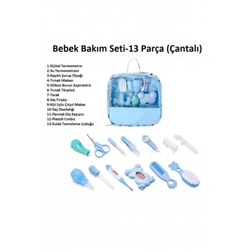 Çantalı Bebek Bakım Seti Mavi (13 Parça)