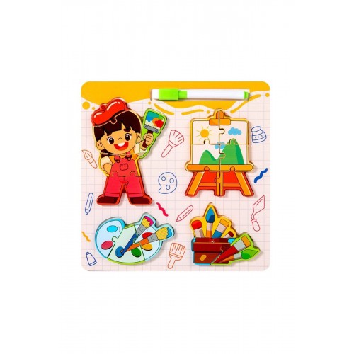 Montessori Yazı Tahtalı Ve Kalemli 3d Eğitici Öğretici Ahşap Meslek Puzzle Seti-ressam