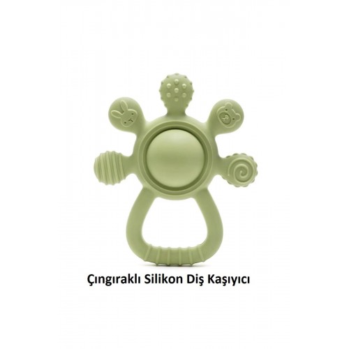 Çıngıraklı Silikon Diş Kaşıyıcı (Hayvan Desenli, Palmiye Şekilli)